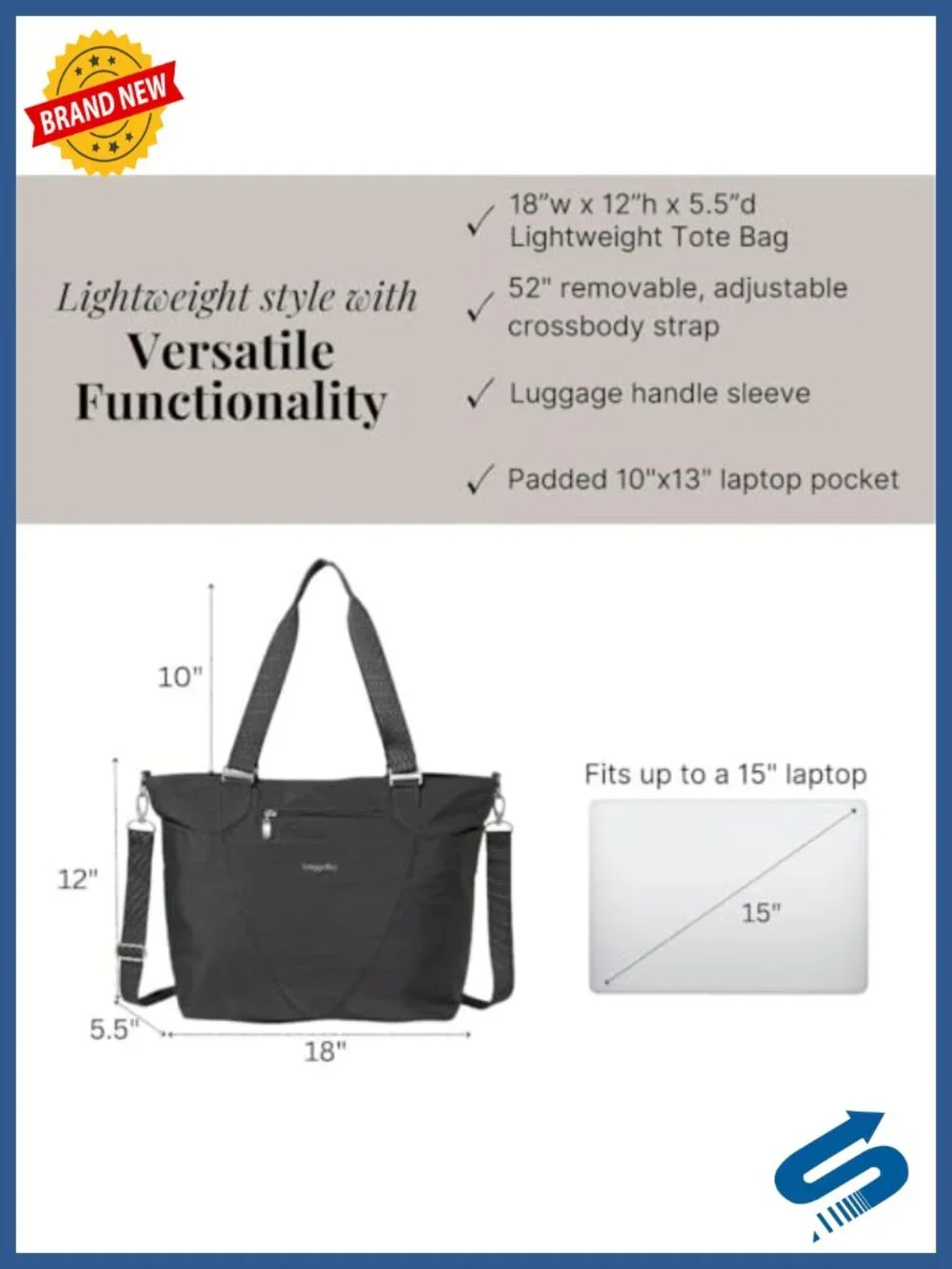Lightweight Water Resistant Women's Laptop Tote Bag Travel Carry On
